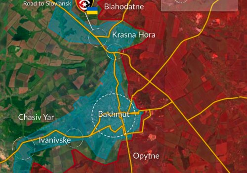 Map of Bakhmut and surrounding area as of February 10, 2023.