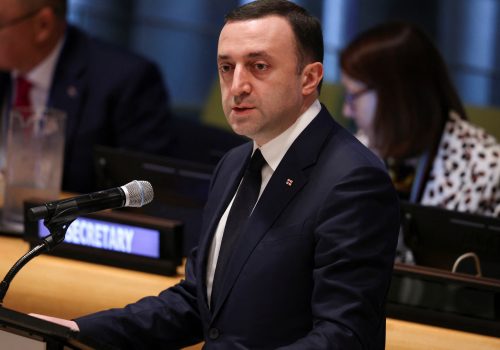 Georgia's Prime Minister Irakli Garibashvili speaks during the Sustainable Development Goals (SDG) Summit at United Nations headquarters in New York City, New York, U.S., September 18, 2023. REUTERS/Caitlin Ochs