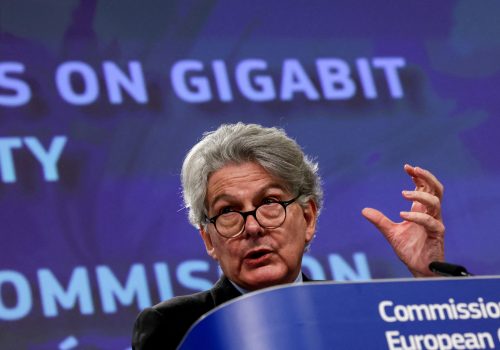 FILE PHOTO: European Internal Market and Industry Commissioner Thierry Breton speaks at a news conference in Brussels, Belgium February 23, 2023. REUTERS/Yves Herman/File Photo