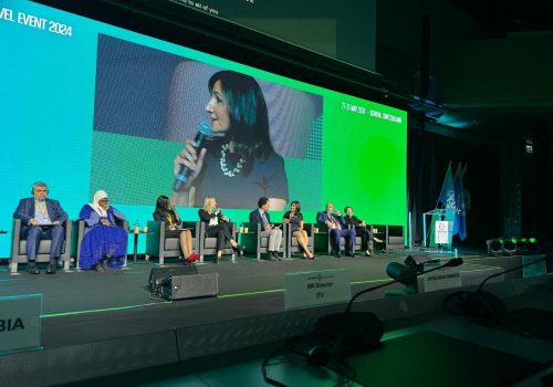 Photo of DTI Director Rose Jackson speaking at the ITU's World Summit on the Information Society, May 2024. (Source: Konstantinos Komaitis)