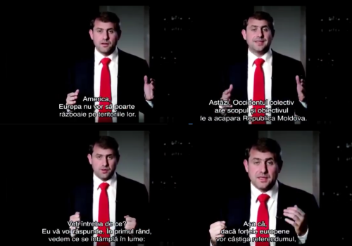 Screenshot of a Facebook ad displaying Ilan Shor's allegations that "the collective West aims to seize Moldova" and "the West means war and fear."